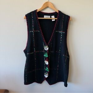 Vintage Christmas Sequined Black vest